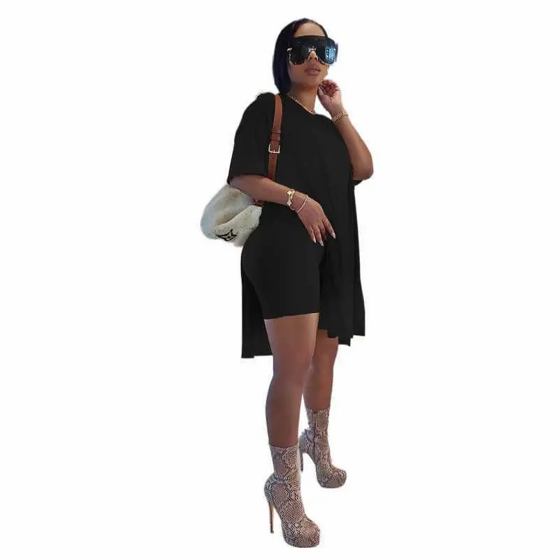 Plus Size Women's 2 Piece Outfit – Casual Basic Top and Shorts Set for Spring Summer Beach Vacation