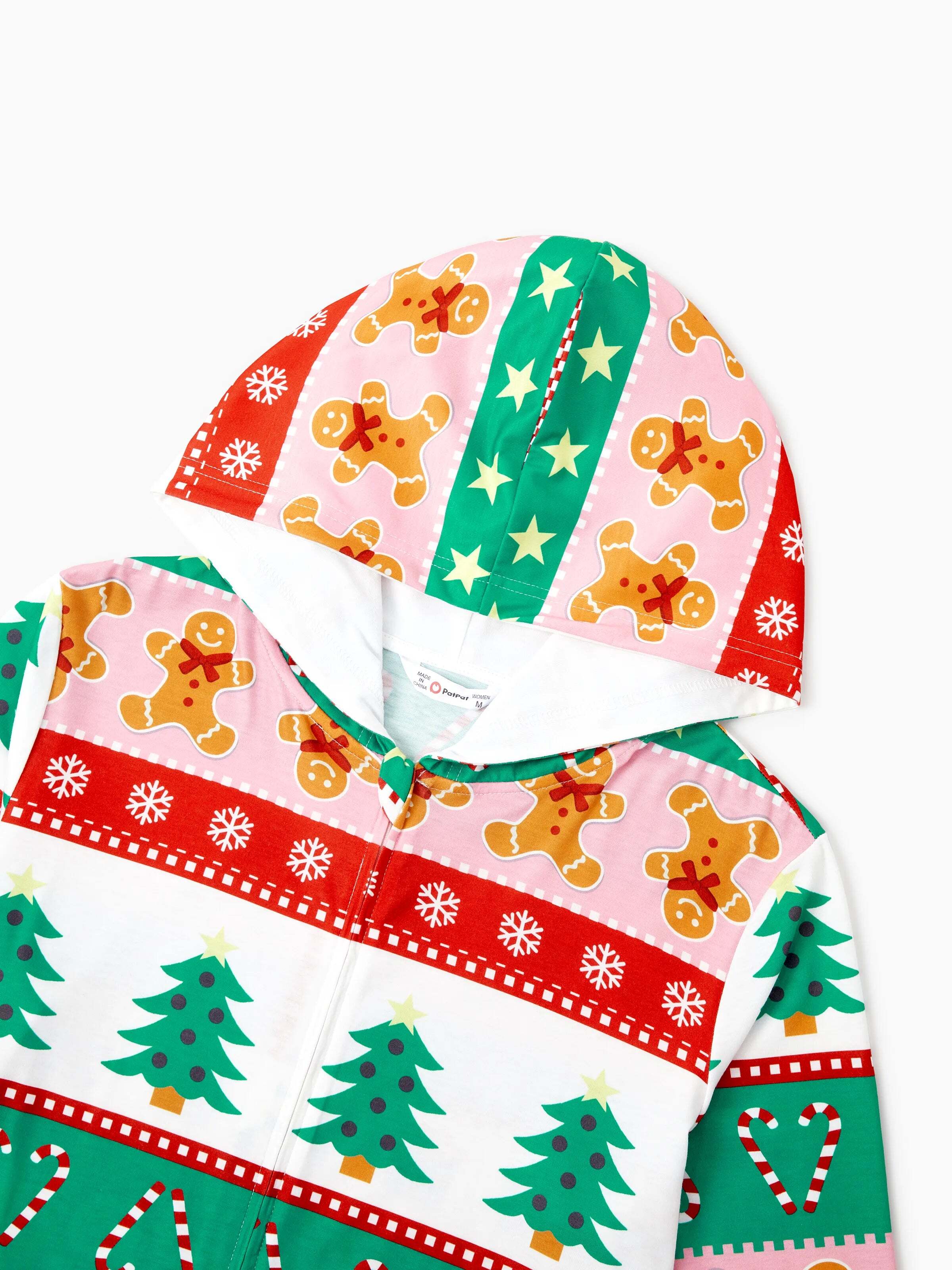 Onesies Pajamas Matching Christmas Outfits Allover Pattern Zipper Front Holly Jolly Print with Christmas Socks Back MultiColour