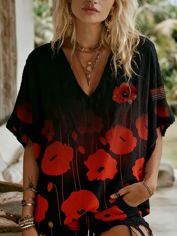 Women's Vintage Red Friday Print Casual Top