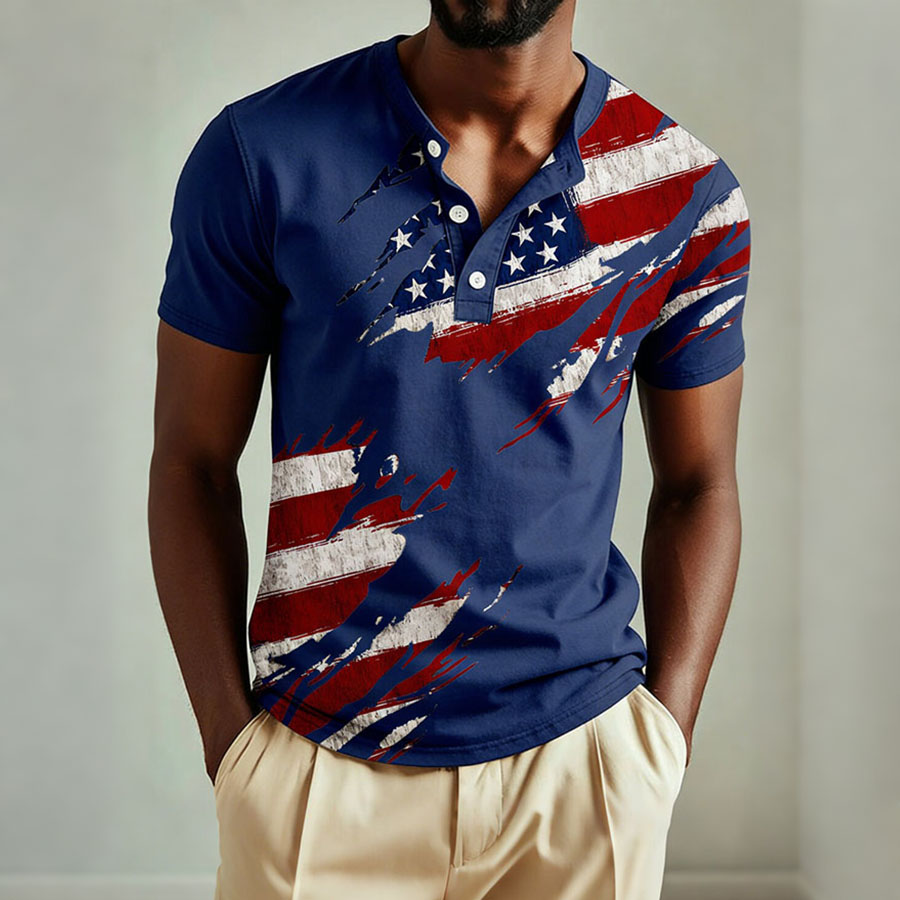 Men'S Independence Day Henry Collar Shirt