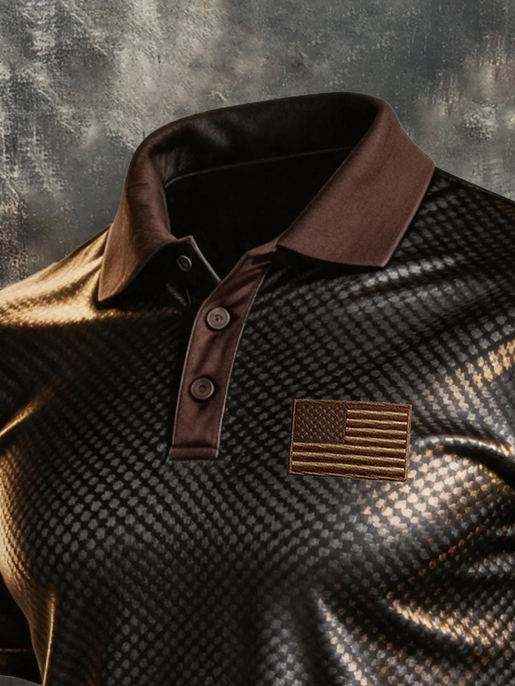 Men's Retro Patriotic Color-Block Short-Sleeve Polo Shirt