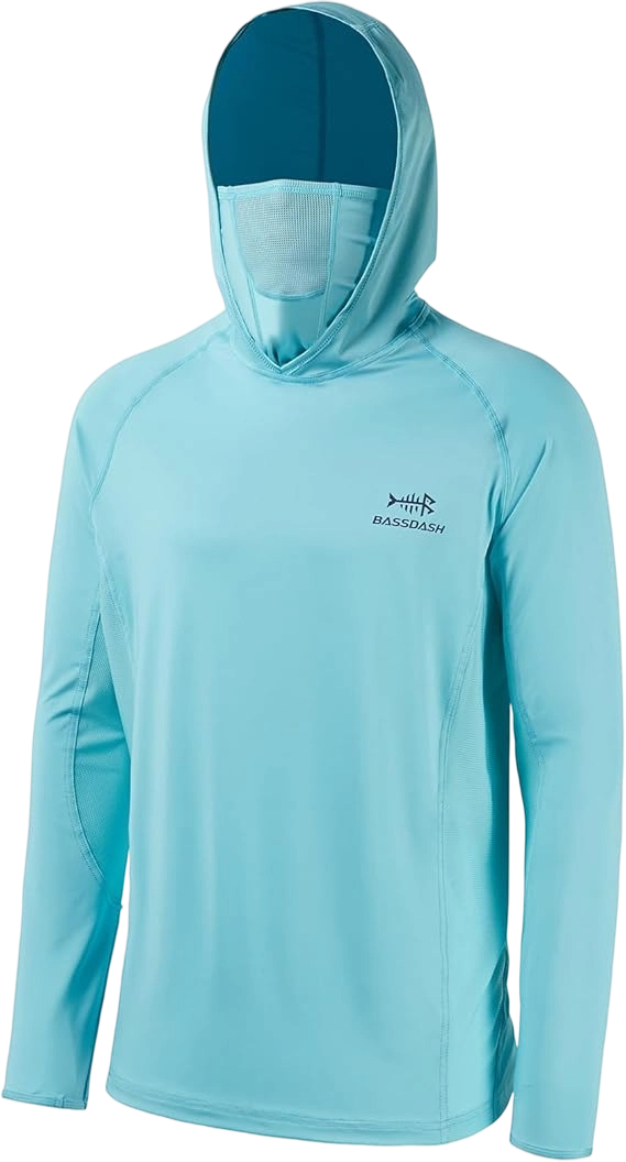 ☀️☀️UPF 50+ Men’s Long Sleeve Fishing Shirt with Mask UV Neck Gaiter Hoodie