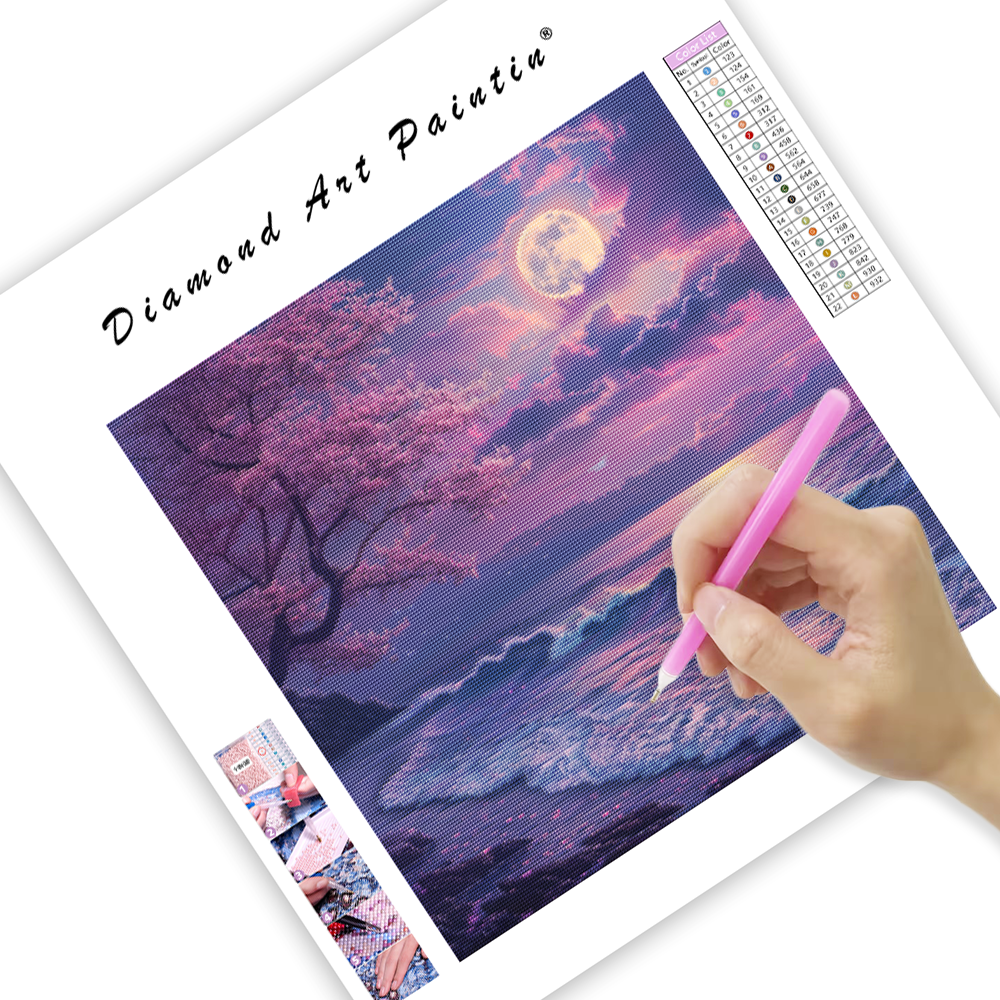 Sakura Moonlight Seaside - Diamond Painting