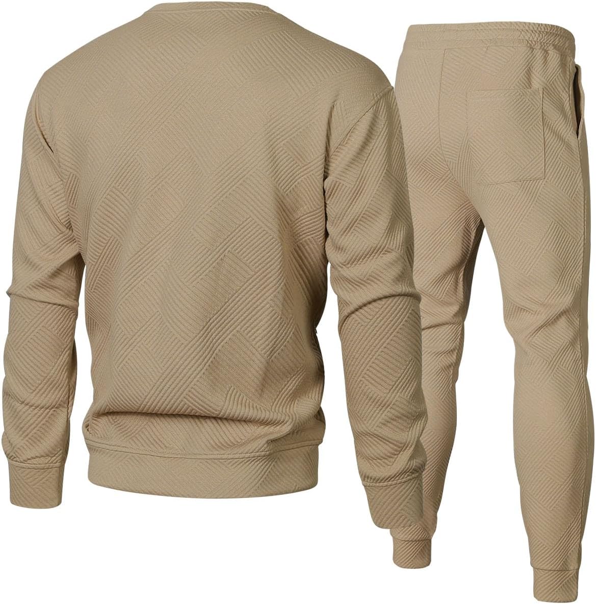 Men's 2 Piece Outfits Knit Jacquard Pullover Sweatshirt Tracksuit & Joggers Sweatpants Sweatsuit Sets with Pockets