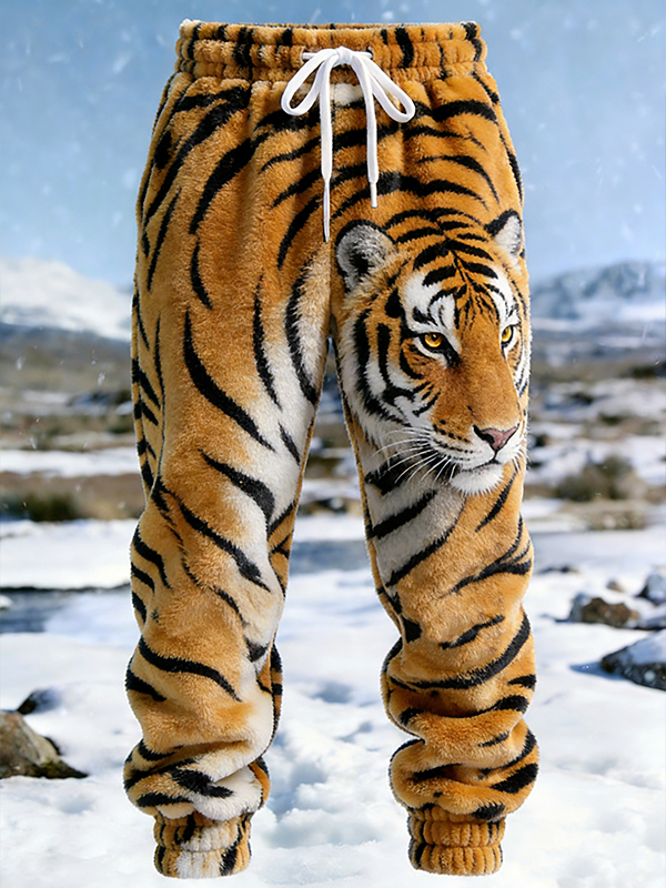 Men's Tiger Stripes Art Print Casual Flannel Pants