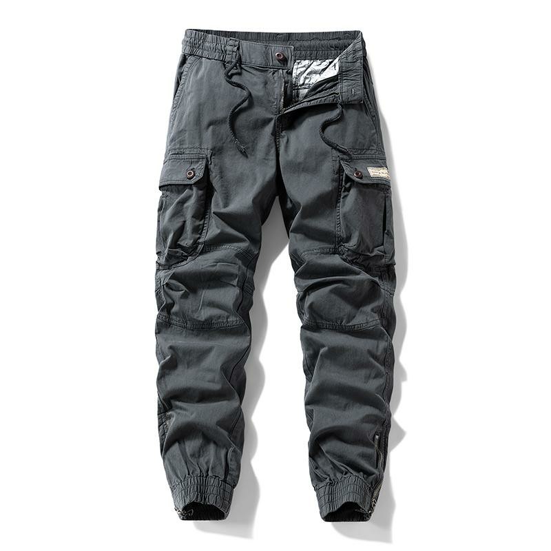 Men's Drawstring Cuff Cargo Pants – Multiple Pockets, Retro Outdoor Casual Style