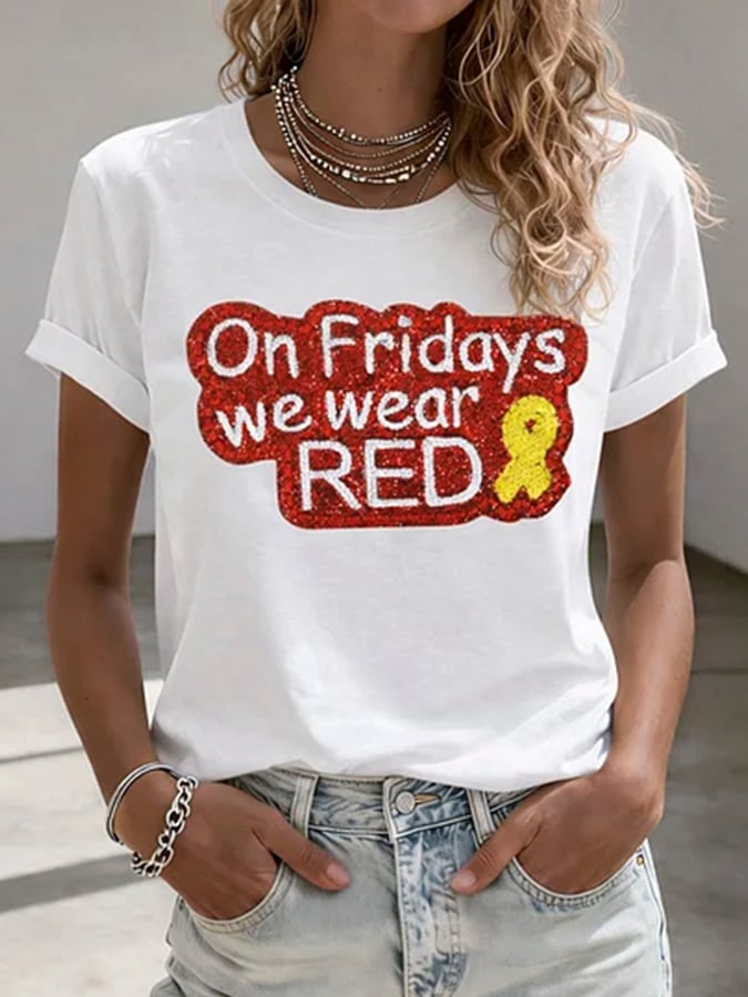 Women's Red Friday Print T-Shirt