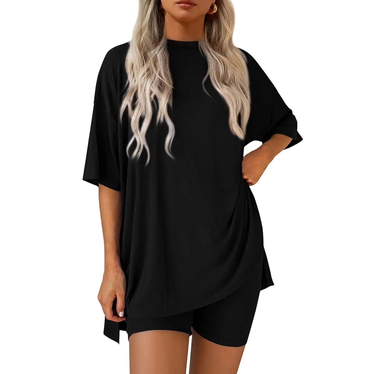 🔥Women's Two Piece Lounge Set Summer Casual Oversized Shirts Biker Shorts