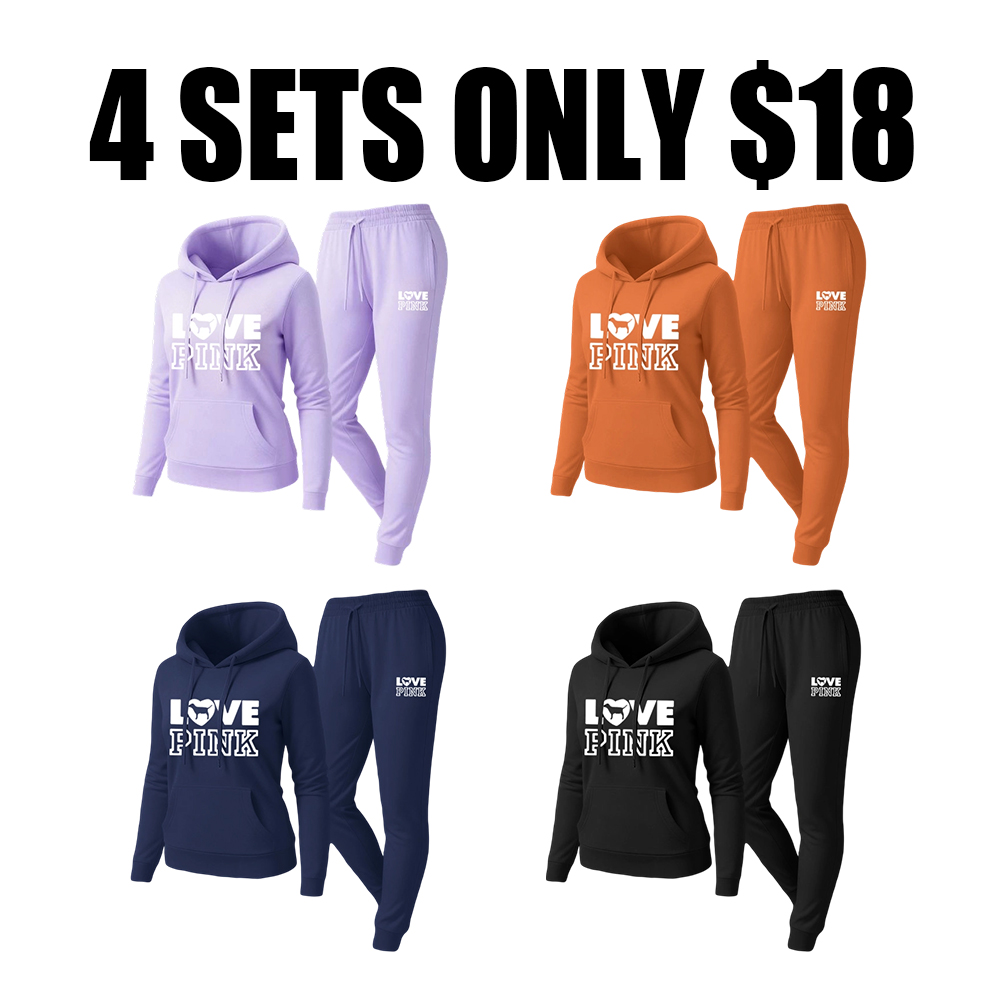 Women's pink letter print sweatshirt and pants set