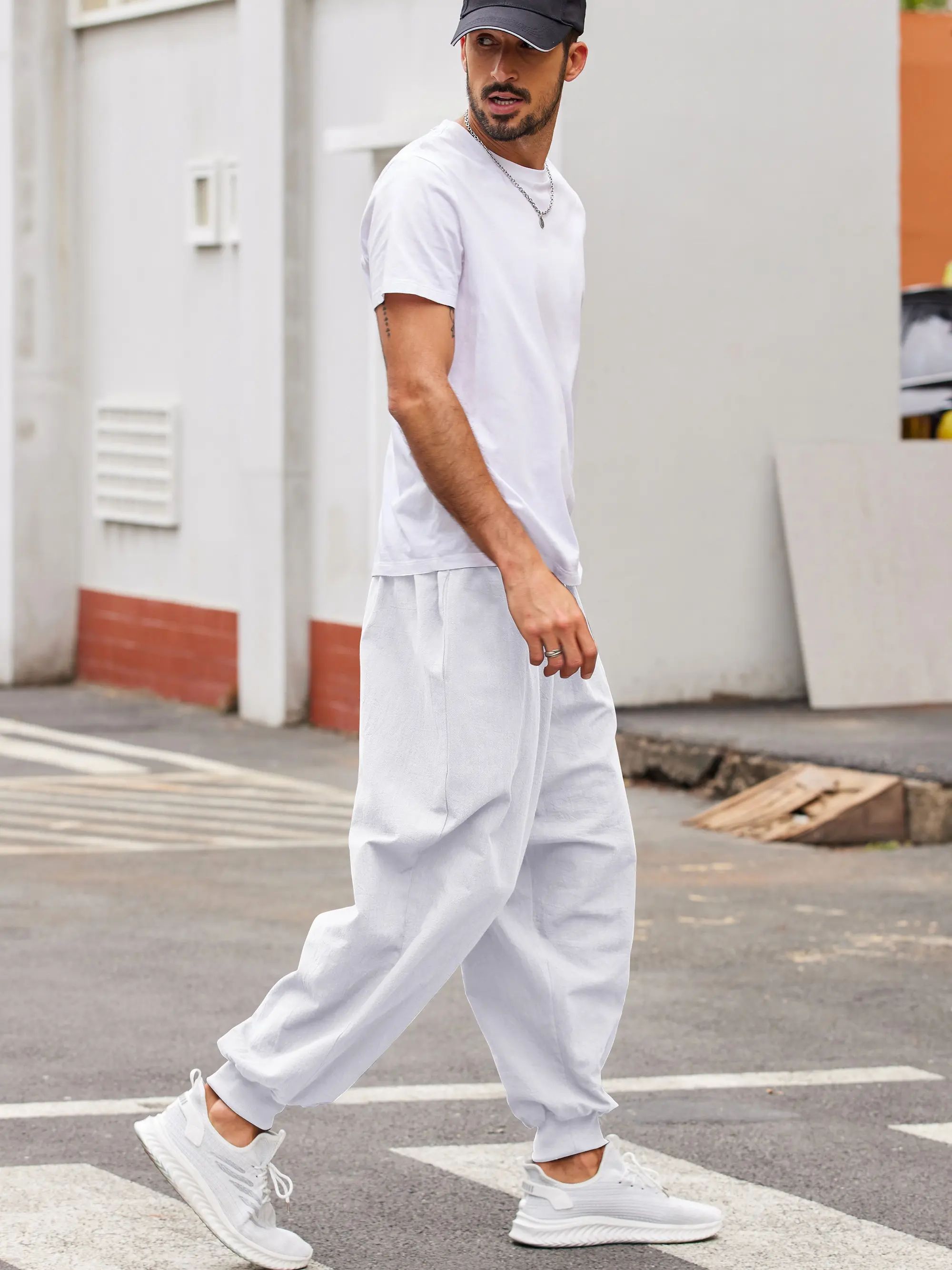 Men's Harem Pants – Baggy Drop Crotch Linen Boho Yoga Casual Trousers