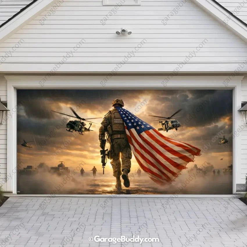 Forged In Freedom | Patriotic Veterans Garage Door Cover