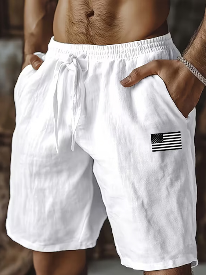 Men'S Casual Vacation Cotton And Linen Shorts
