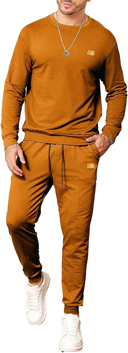 Men's 2 Piece Outfits Knit Jacquard Pullover Sweatshirt Tracksuit & Joggers Sweatpants Sweatsuit Sets with Pockets
