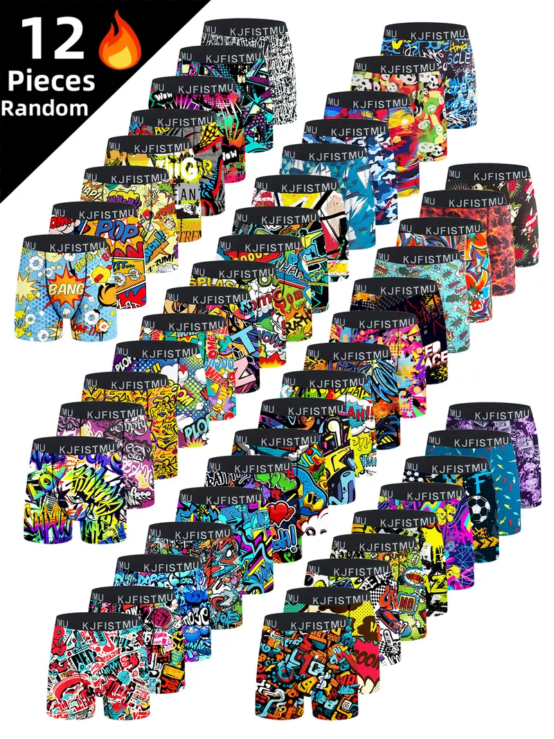 Men's 12-Pack Tie-Dye Boxer Briefs – Soft Breathable Cartoon Striped Underwear & Socks Bundle