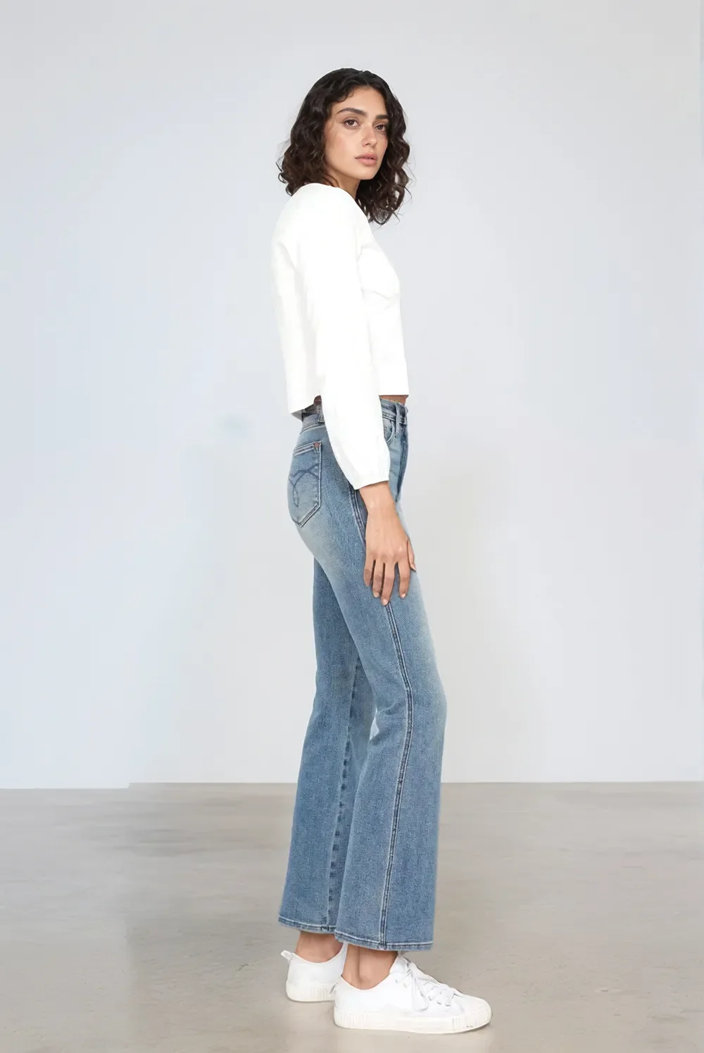 Blue Full Size Tummy Control Back Embroidered Pocketed Bootcut Jeans Plus Size