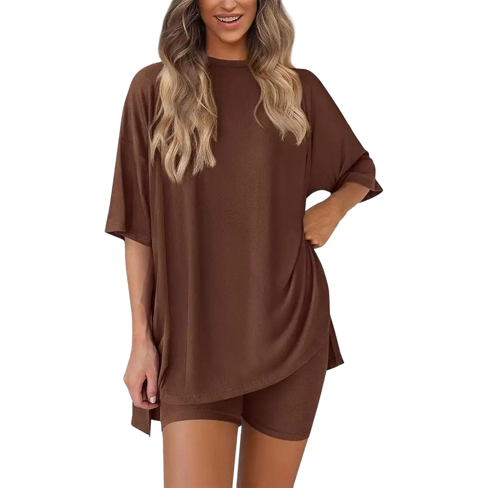 🔥Women's Two Piece Lounge Set Summer Casual Oversized Shirts Biker Shorts