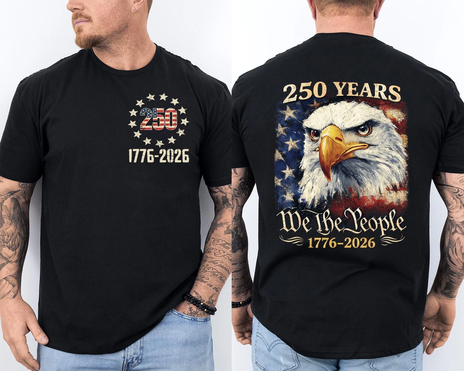 Men'S Casual American 1776-2026 Anniversary Printed Short Sleeved T-Shirt