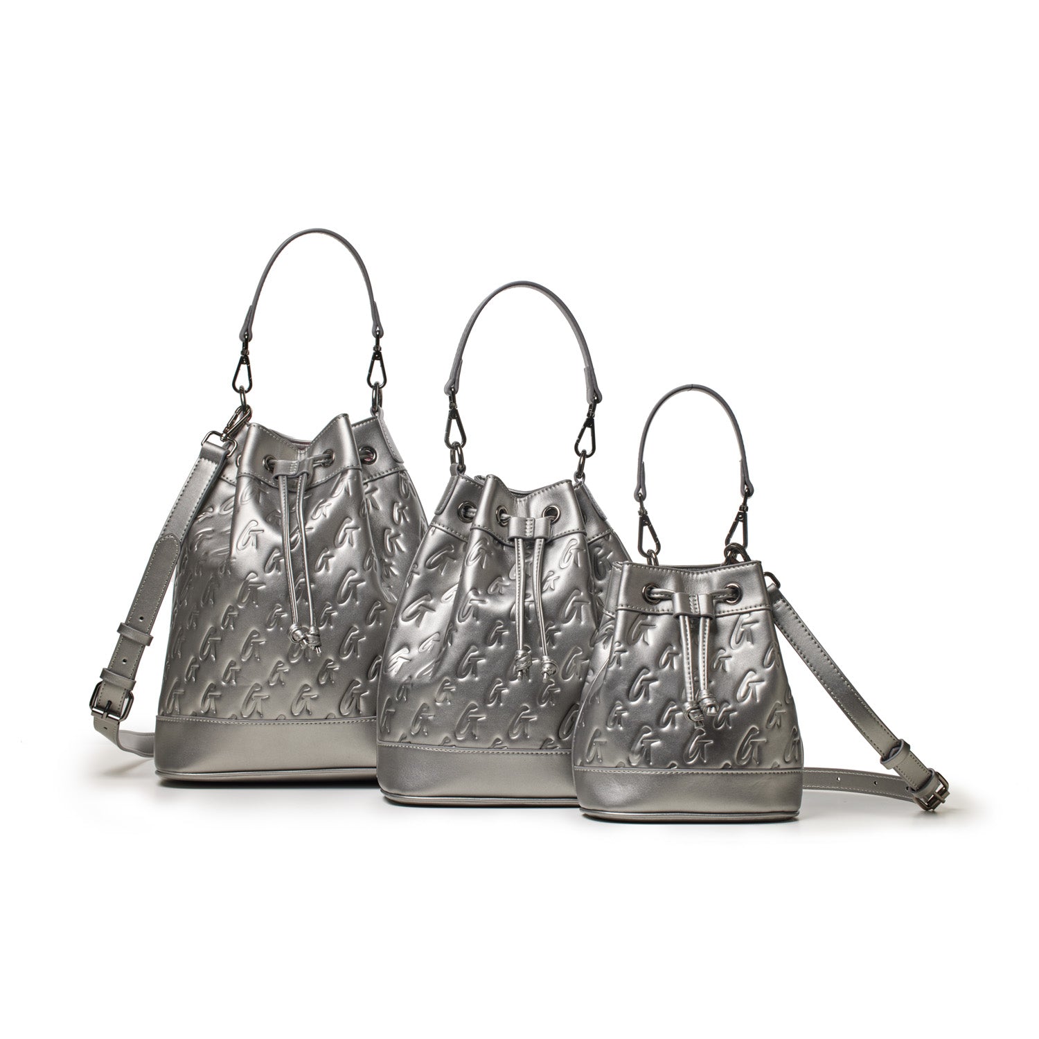 MEDIUM MONOGRAM BUCKET BAG - PLATINUM