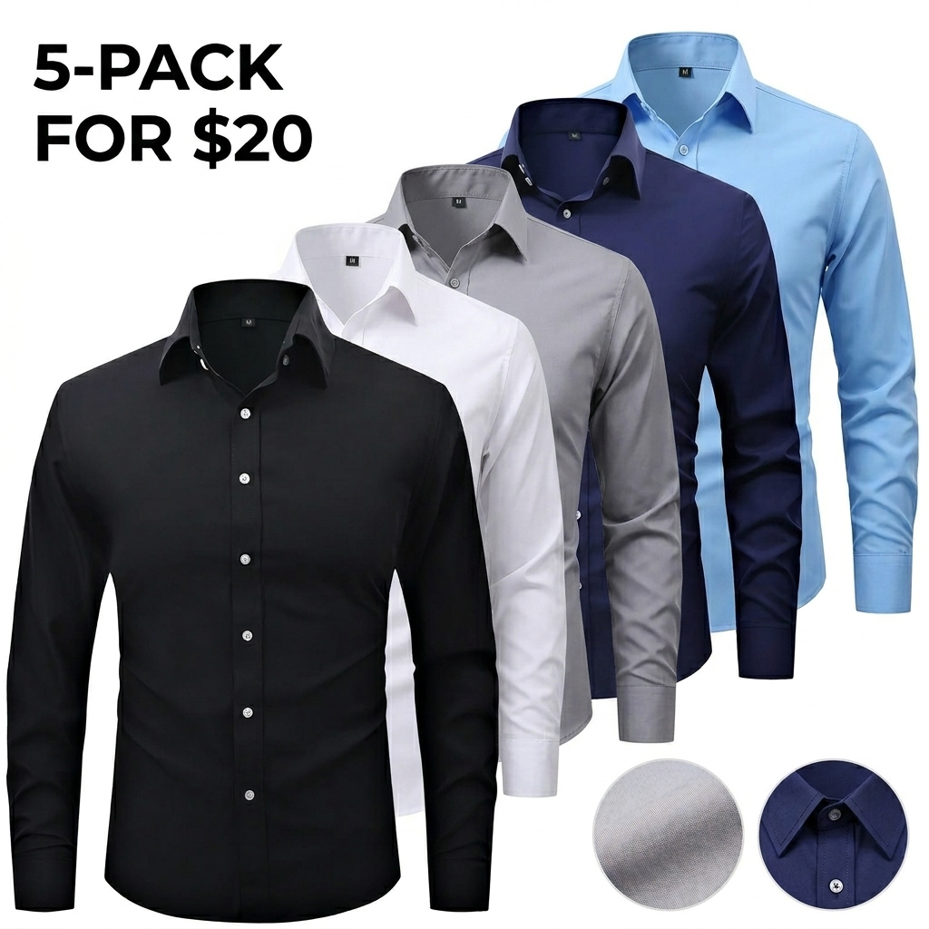 Men’s Classic Lapel Long Sleeve Shirt – 10 Pack