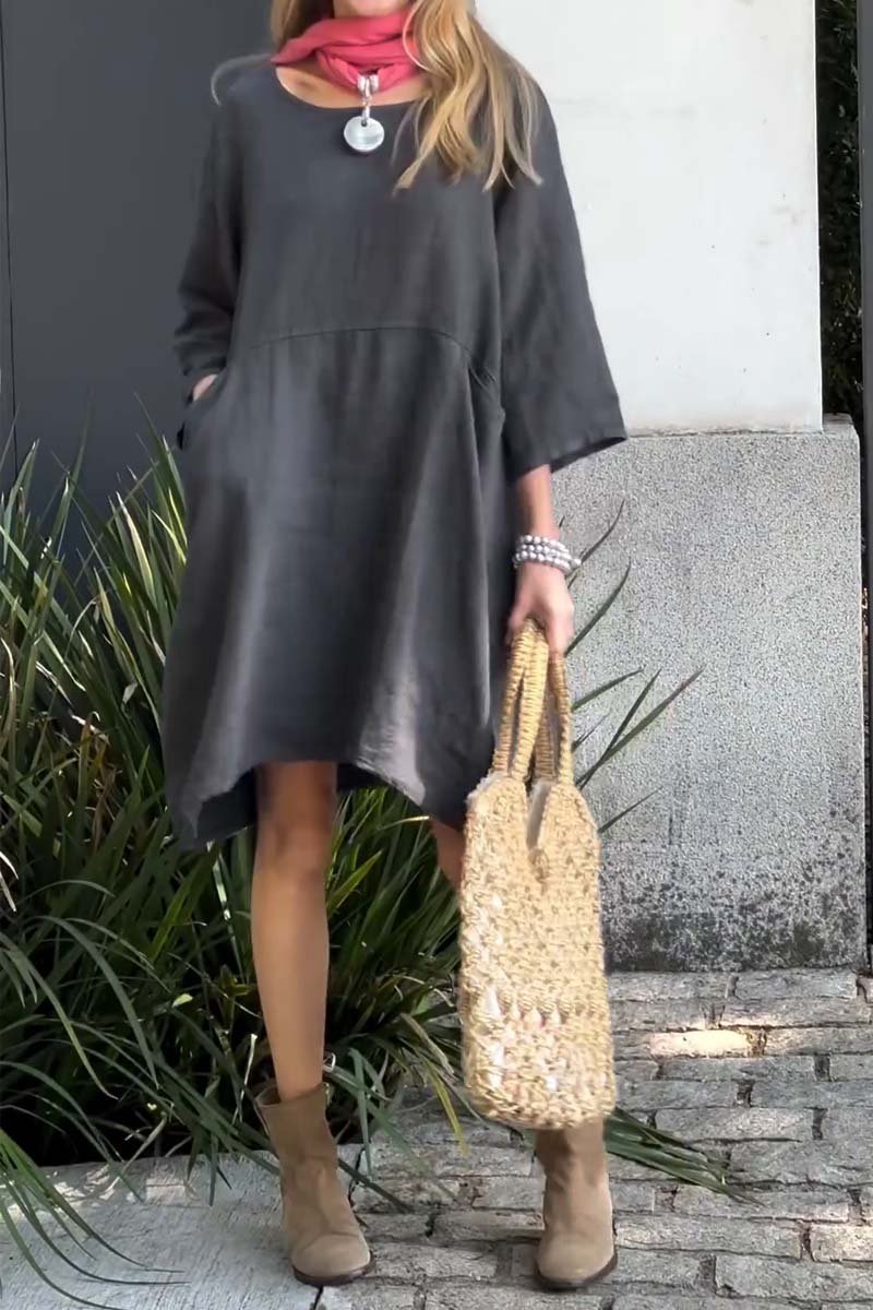 Women Casual solid color cotton and linen dress
