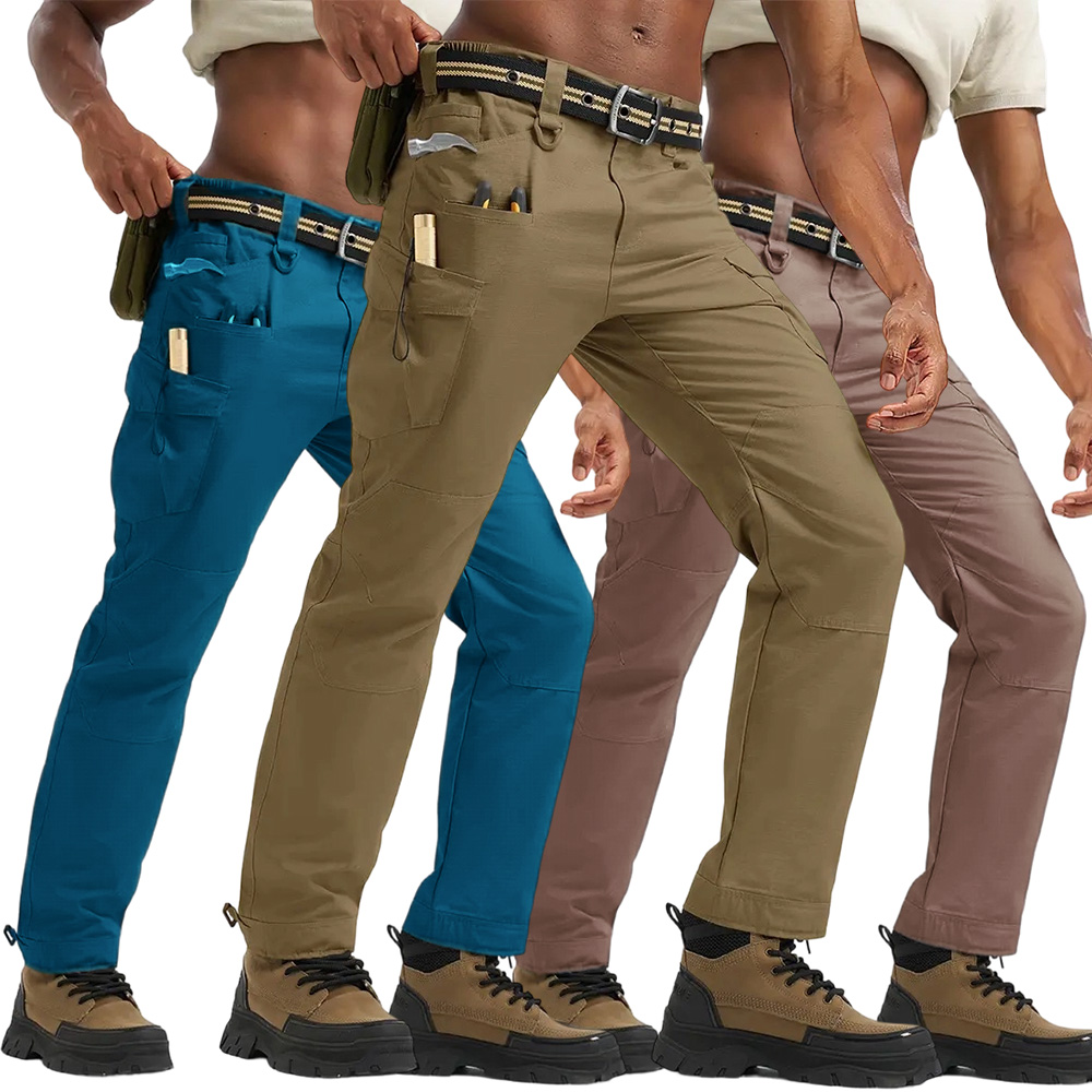 Men's Tactical Work Pants Multi-Pocket Water Resistant Cargo Pants Ripstop Hiking Military Construction Outdoor Pants 10 Pockets