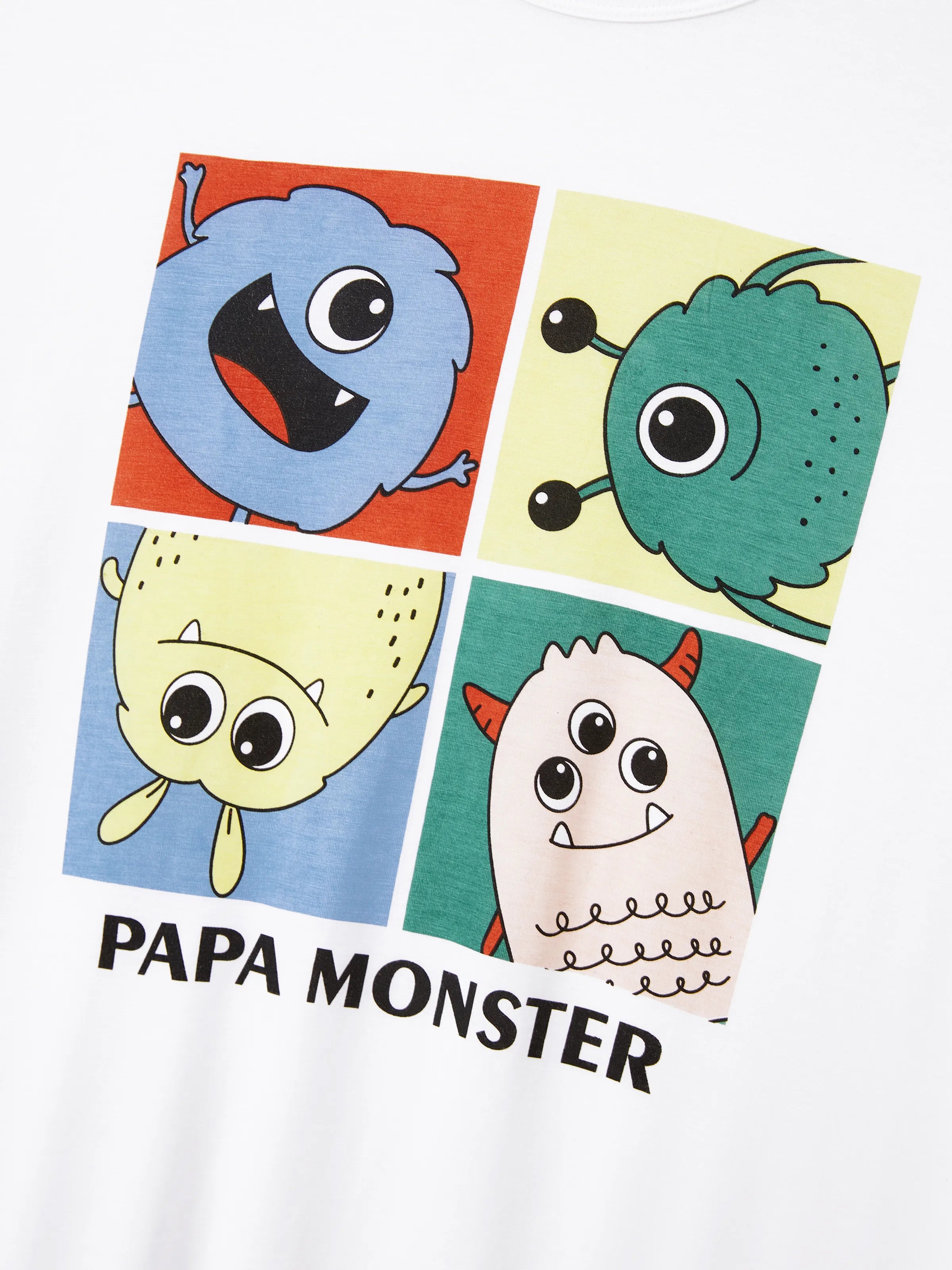 Bamboo Family Pajamas Cute Little Monster Print Short-sleeve Matching Pajama Set ( Snug-Fitting for Children ) White
