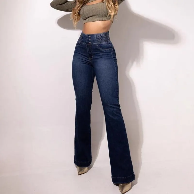 2025 Elastic Waist High Waist Stretch Tights Slightly Flared Hip Lift Denim