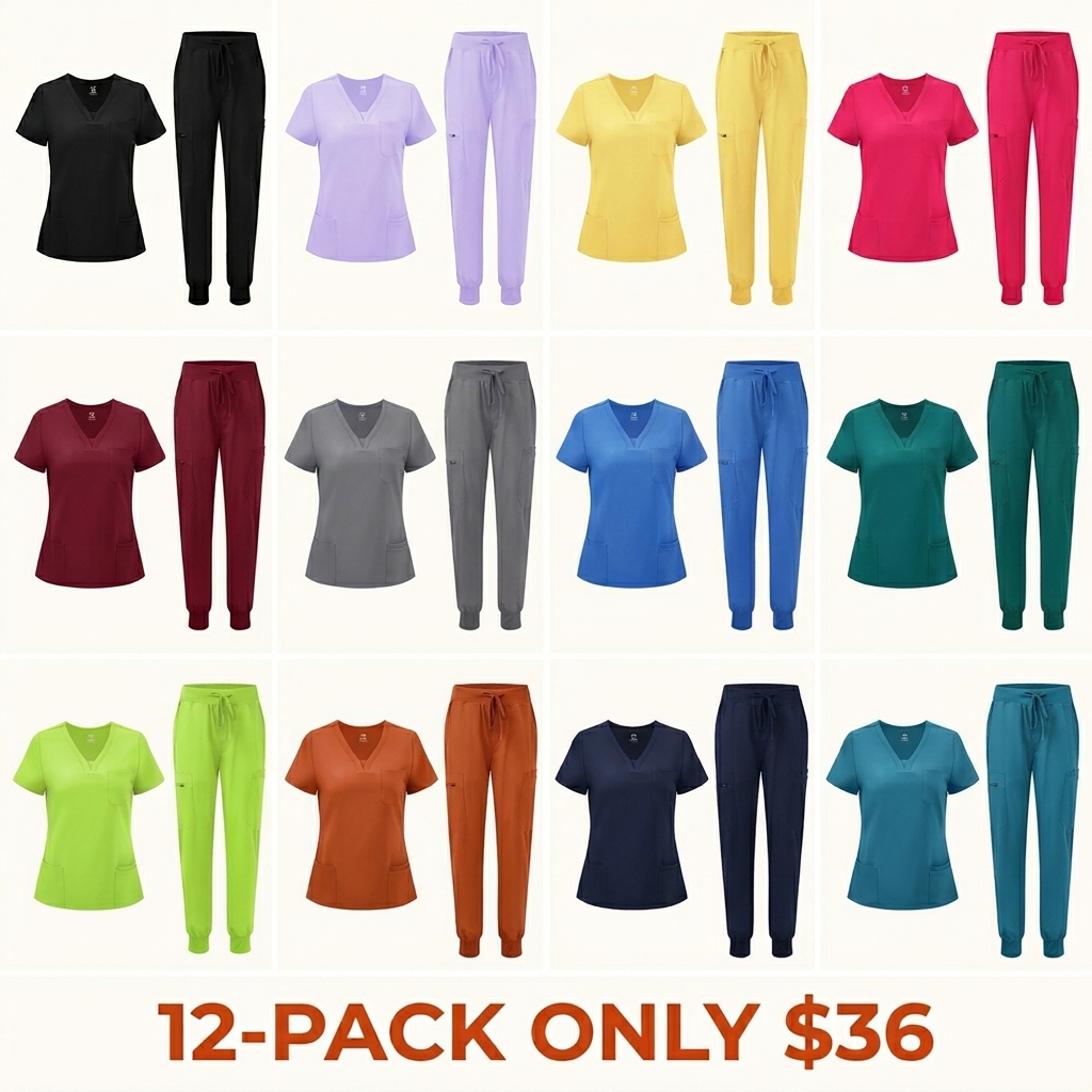 Women's Workwear Set — V-Neck Scrub Top and 10-Pocket Cargo Pants