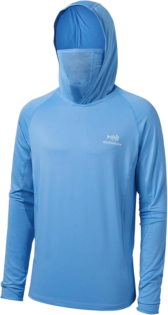 ☀️☀️UPF 50+ Men’s Long Sleeve Fishing Shirt with Mask UV Neck Gaiter Hoodie