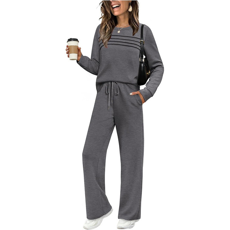 🔥LAST DAY💓Women's Crew Neck Top & Drawstring Pants Set
