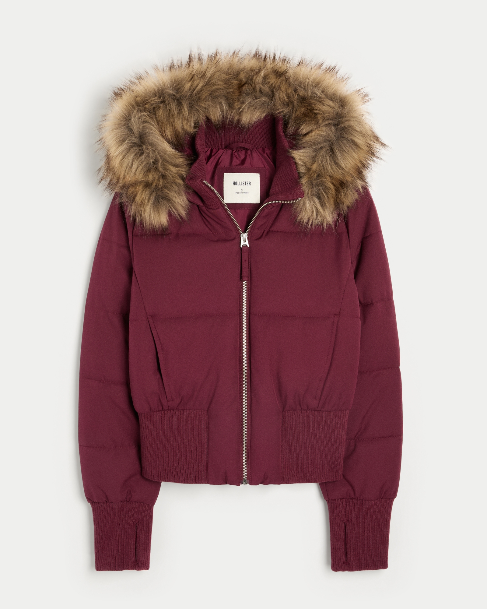 Faux Fur Trim Puffer Bomber Jacket