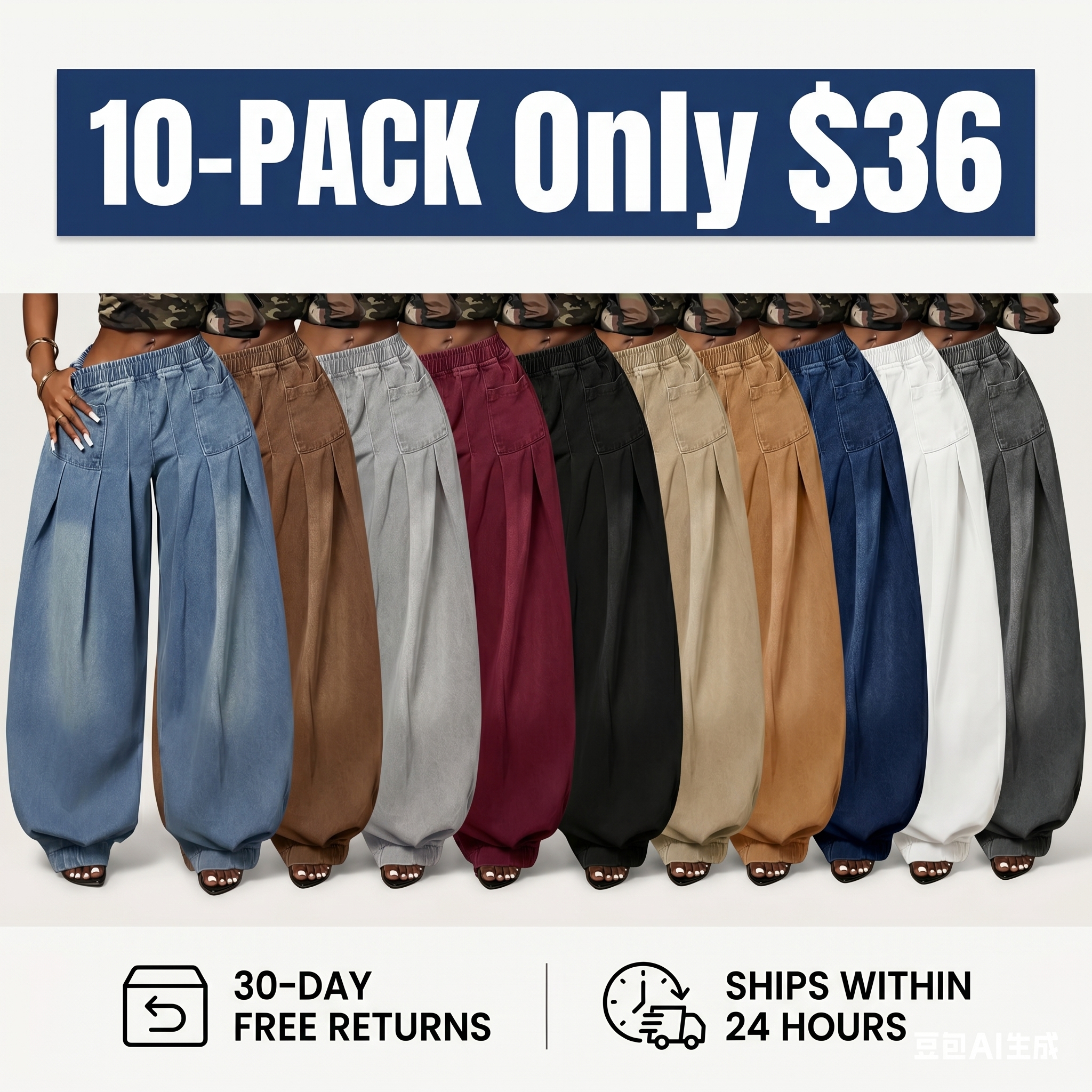 Women's Elastic-Waist Jeans — Loose-Fit, Casual Wide-Leg Denim
