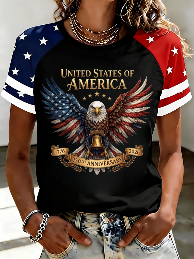Women'S American Independence Day 250Th Anniversary Printed Short Sleeved T-Shirt