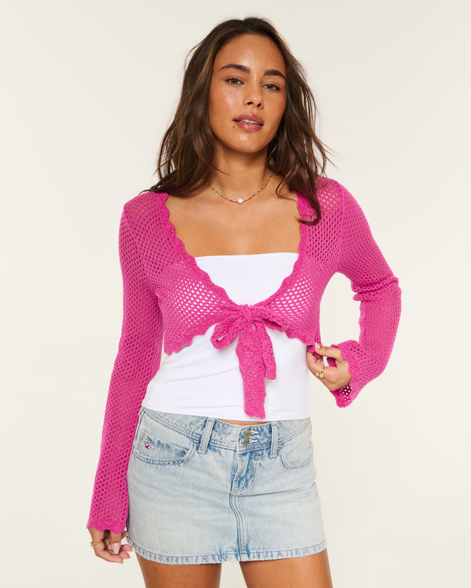 Long-Sleeve Tie Front Shrug