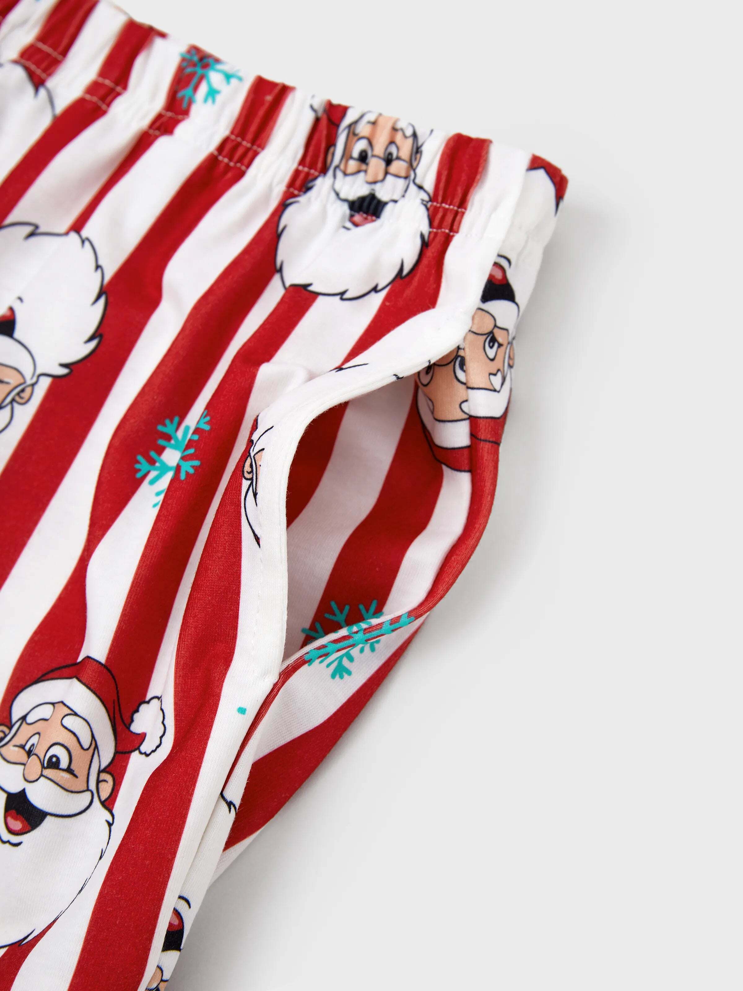 Christmas Matching Family Pajamas Set Santa Claus and Snowflakes Red Stripes PJS Red