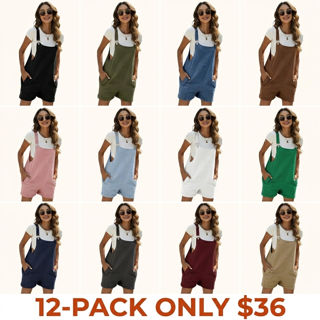 Women's Cotton-Linen Cropped Overalls with Pockets