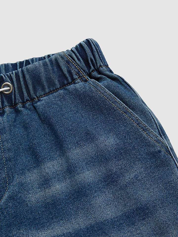 Drawstring Elasticity Gradient High Waisted Loose Jean Pants Bottoms