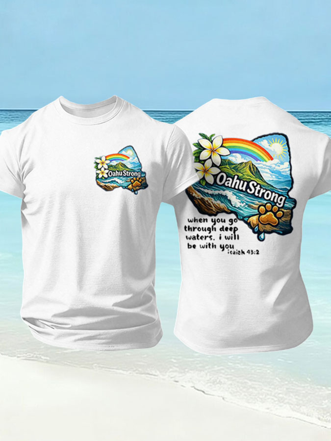 Men'S Hawaii Stronger Than The Storm T-Shirt, Isaiah 43:2 Bible Verse Sea Turtle Starfish Hawaiian Graphic Tee