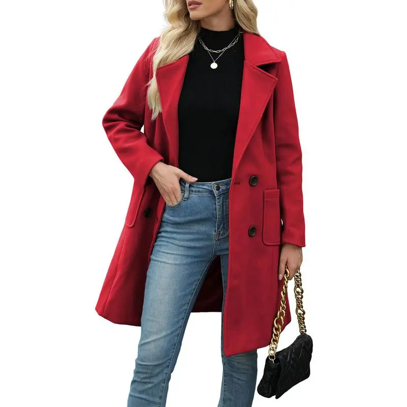 复制Women Wool Blend Camel Mid-Long Coat