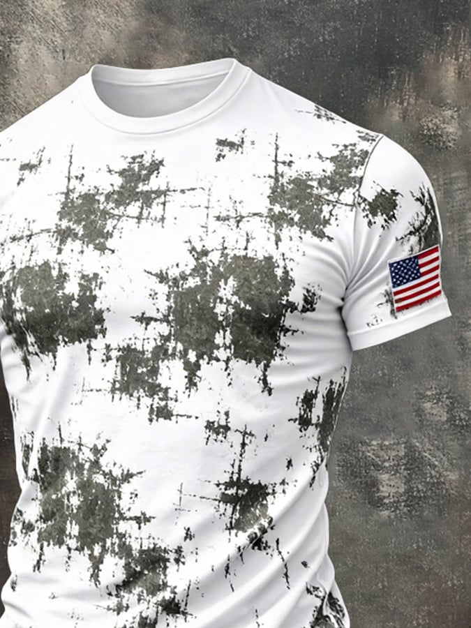 Men'S Retro Inkjet Patriot Crew Neck Short Sleeve T-Shirt