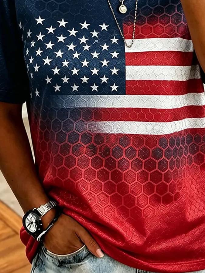 Women'S Casual Independence Day Print Top