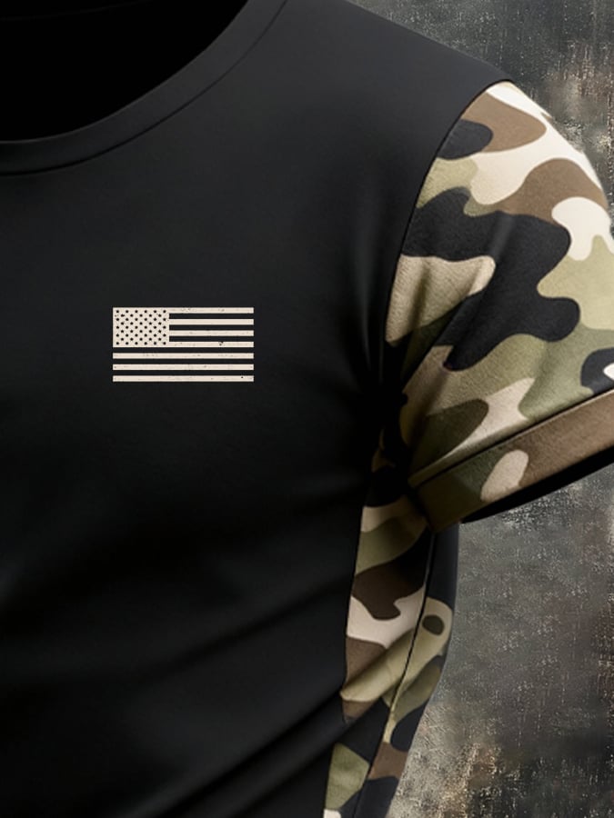 Men's Retro Patriot Camouflage Patchwork T-shirt