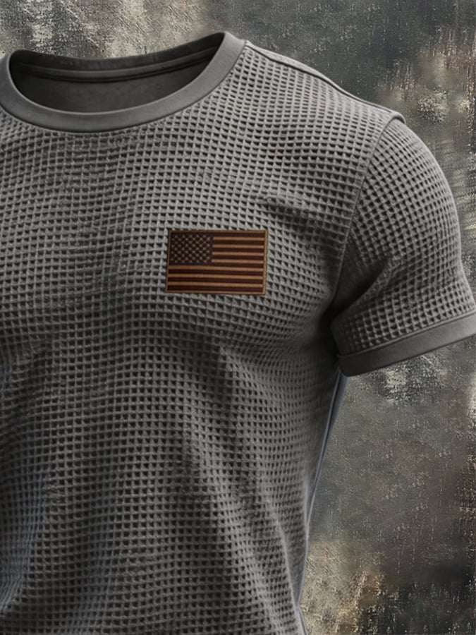 Men's Retro Patriotic Waffle-Knit Crewneck T-Shirt