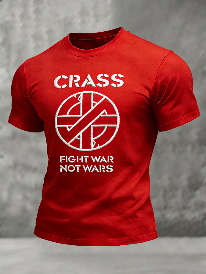 Men's Crass Fight War Embroidered Anti-War T-Shirt
