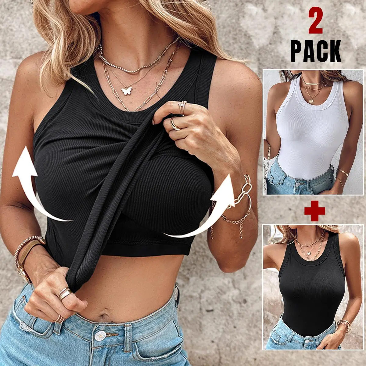 ⚡ Women's Built-In Bra Ribbed Tank Top (5 Colors Set) 🔥