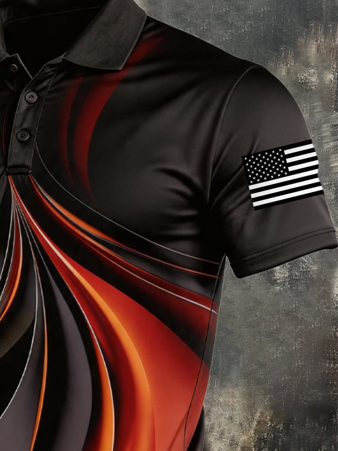 Men's Retro Patriotic Color-Block Short-Sleeve Polo Shirt