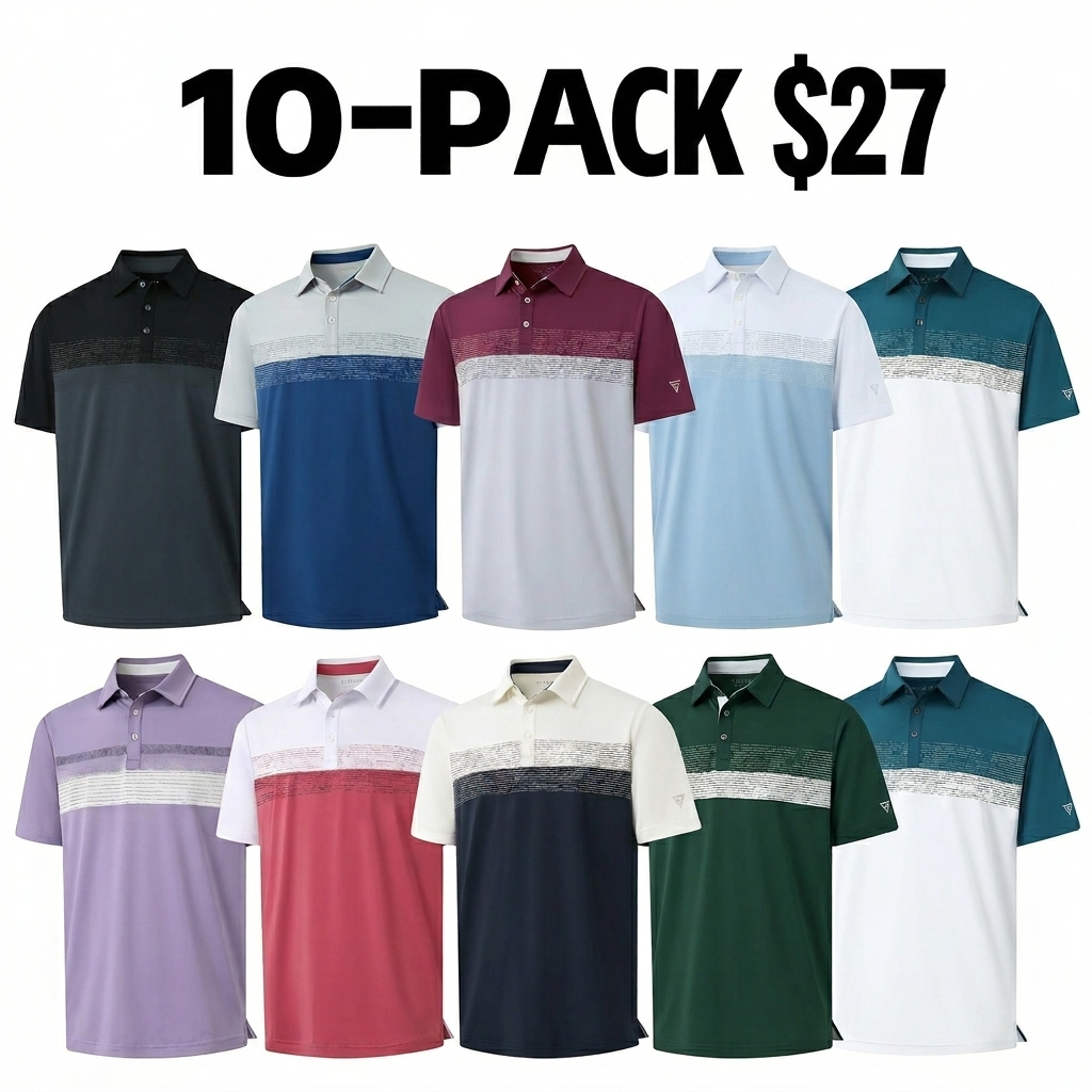 Polo Shirts for Men Dry Fit Performance Chest Print Color Block Moisture Wicking Casual Short Sleeve Golf Shirts