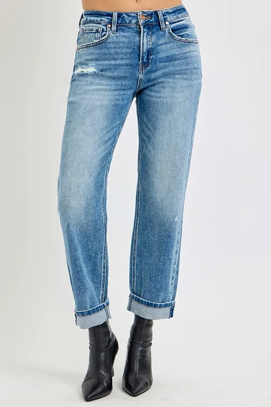 Full Size High Rise Ankle Boyfriend Distressed Jeans Plus Size