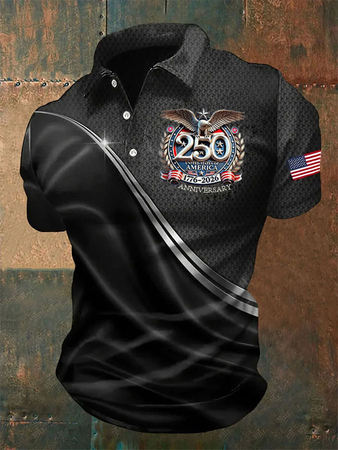 Men'S Independence Day 250Th Anniversary Printed Polo Shirt Short Sleeve