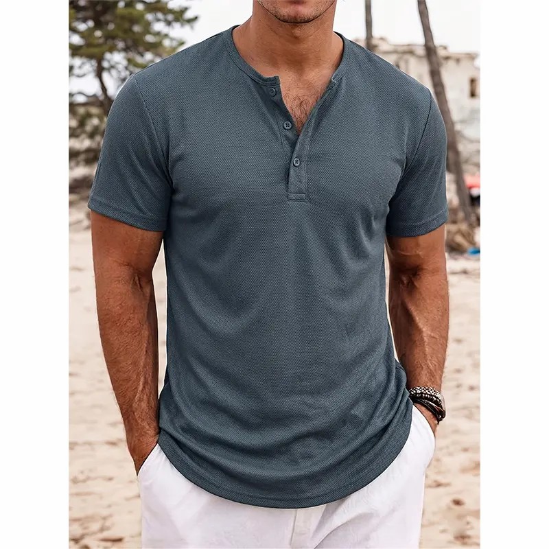 Men’s 8-Pack Henley Shirts – Short Sleeve, Breathable, Casual Everyday & Beach Wear